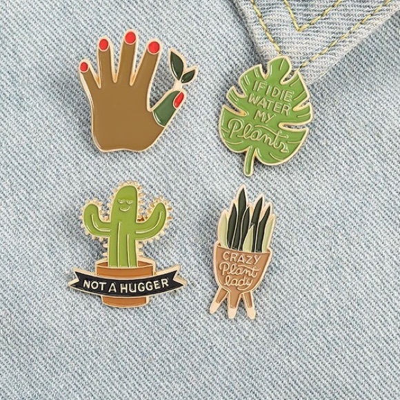 Potted Sansevieria Plant On A Stand “Crazy Plant Lady” Metal Enamel Pin Brooch - Picture 5 of 11